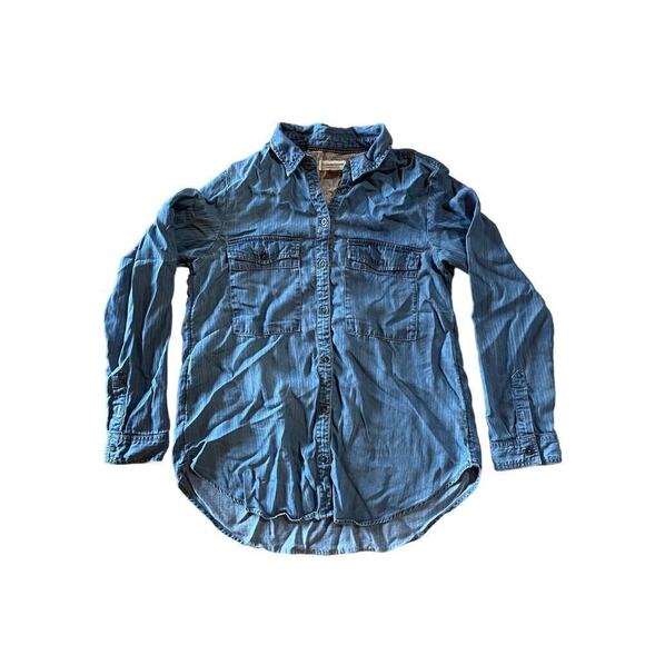 Anthropologie PILCRO Denim Button down blouse/top. Pockets. Floral. Womens Small - Picture 1 of 5